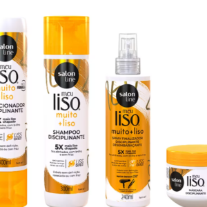Kit Disciplinante Desembaraçante (Shampoo, Condicionador, Máscara, Defrizante, Spray Finalizador) SalonLine Meu liso muito+liso