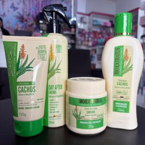 Kit Babosa e Macadâmia Cachos (Shampoo, Condicionador, Máscara, Day After Cachos, Gelatina) - Bio Extratus