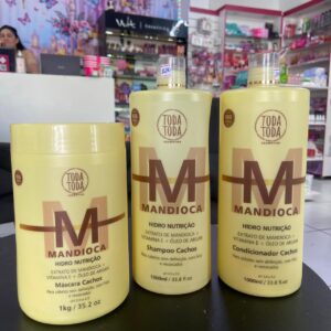 Kit Mandioca Hiper Nutrição para Cachos 1L (Shampoo,Condicionador, Máscara) - Toda Toda Cosméticos